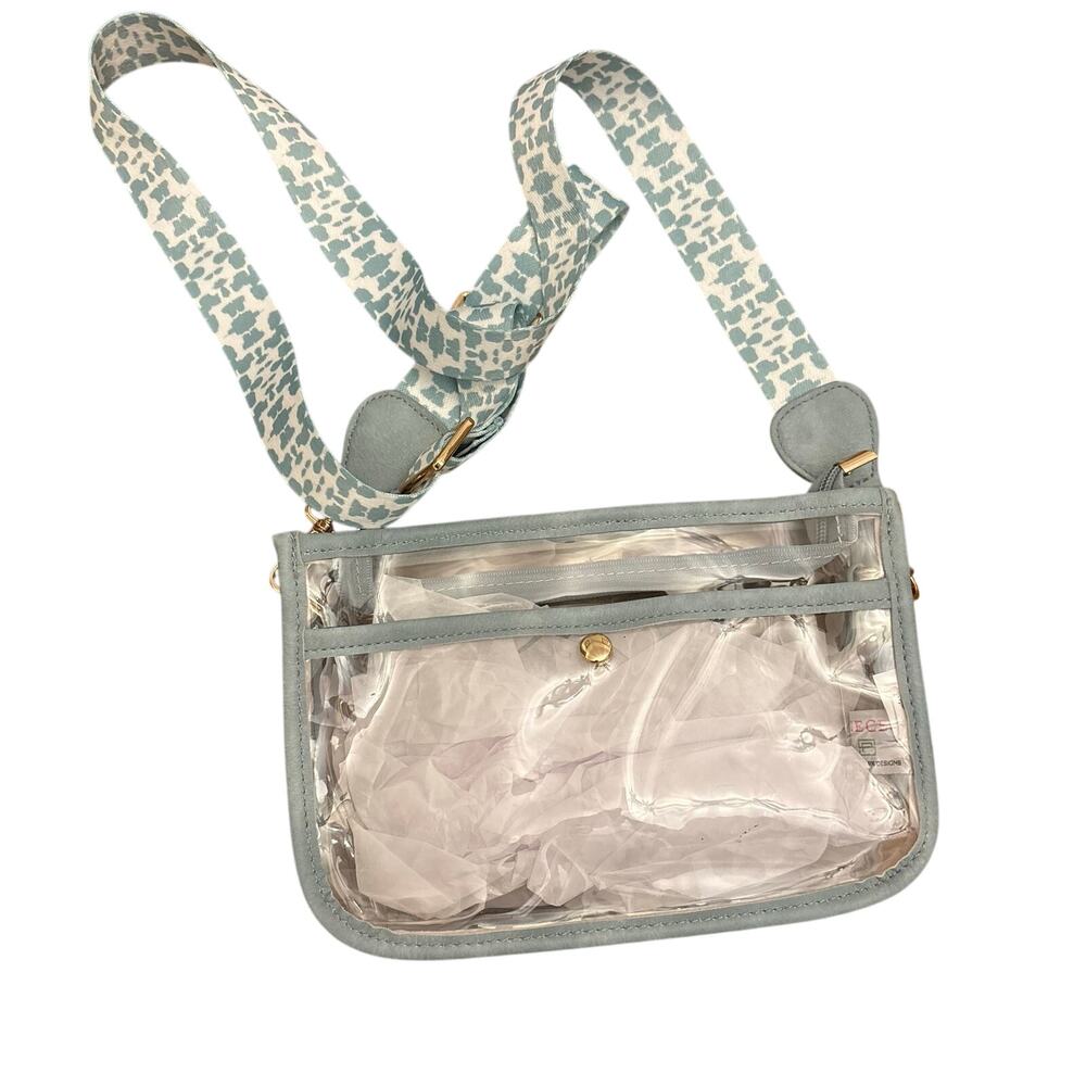Laura Park Clear Blue Pattern Strap Stadium Crossbody Bag